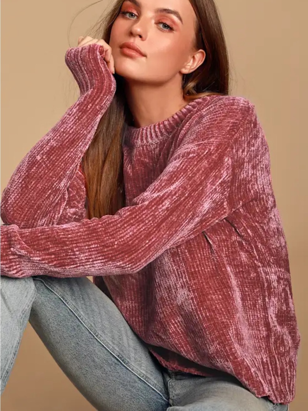 Orvis Plush Chenille Crewneck Sweater - Dusty Rose